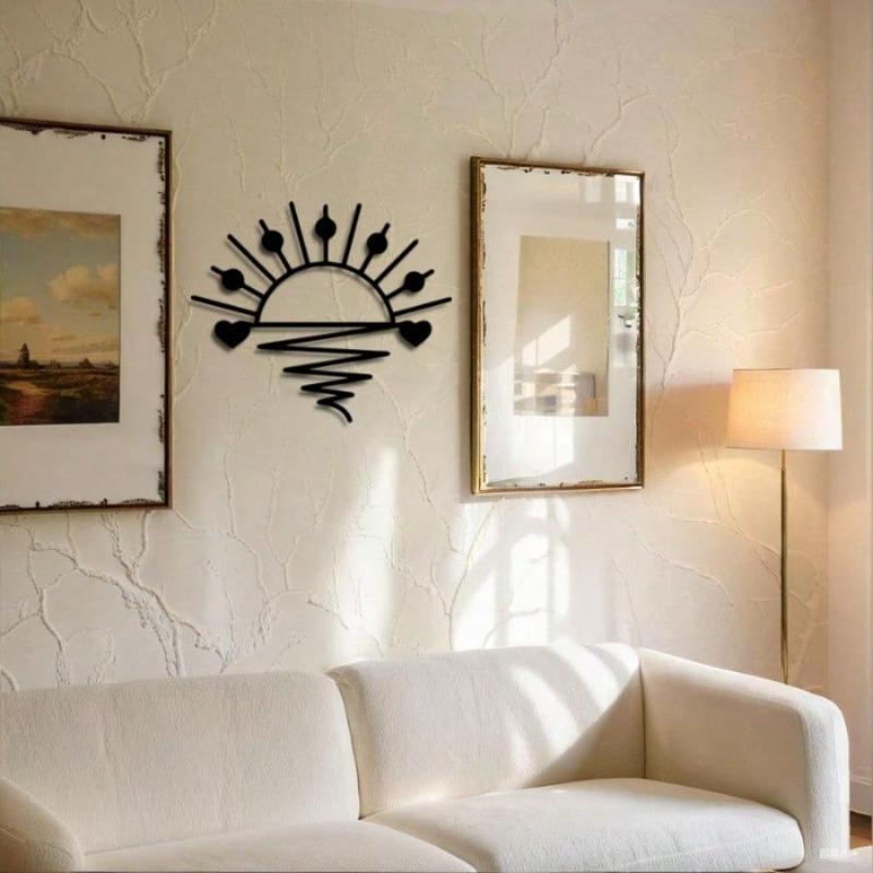Modern Metal Wall Decor Iron Sunburst Design Easy Hang Adhesive Strips Housewarming Christmas Gift