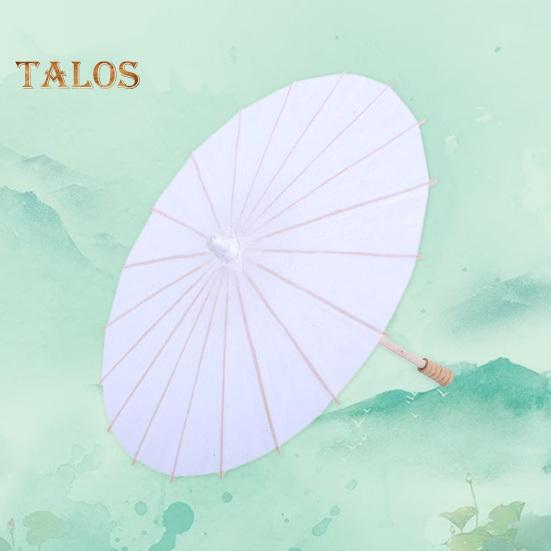 2Pcs White Paper Umbrella Chinese Style DIY Crafts Decorative Oil-paper Painting Umbrella Wooden Handle Oriental Parasol Party Favors