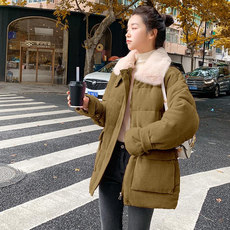 

Женская хлопковая одежда с подкладкой зима новая большой карман хлопковая одежда женская лацкан из овечьей шерсти хлебная одежда женская XXL