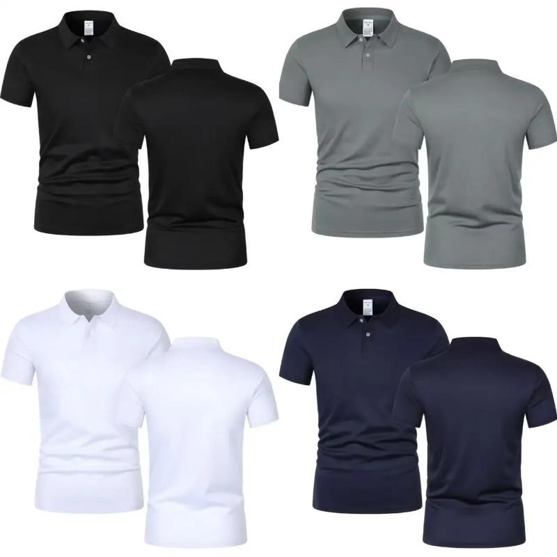 Men's Polo Simple Pure Color Short-Sleeved Shirt, High-Grade Fabric, Breathable and Comfortable Fabric with Ice Feel, Summer Out