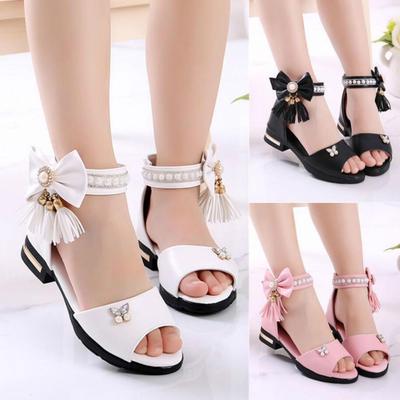 Kids Bow Sandals Children Girls Summer Cute Sandals Beach Princess Fashion High Heels Tassel School Shoes