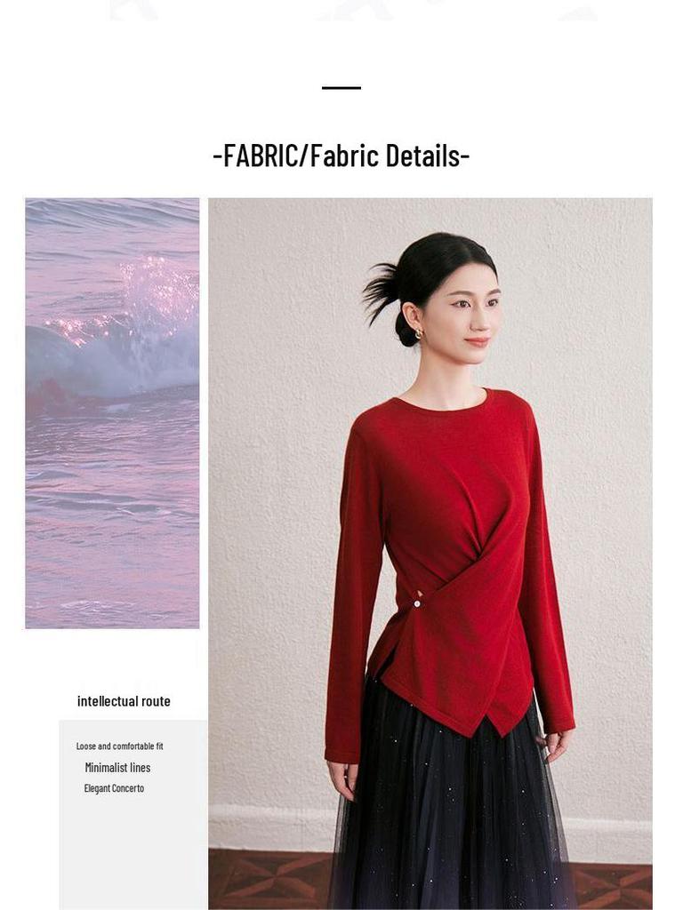 Autumn/Winter Slimming Round Neck Wool Knitwear Top