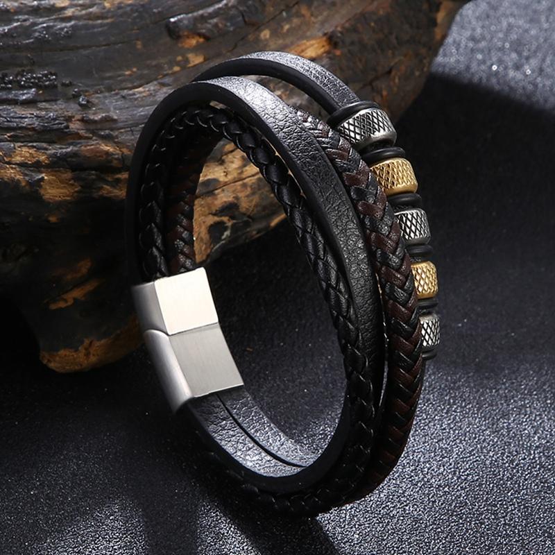 

Новый мужской кожаный браслет, новый стиль, ручная работа, многослойный комбинированный аксессуар, модные мужские украшения Inner Perimeter205mm