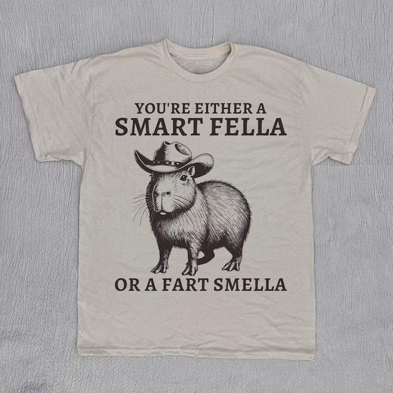 Streetwear Funny Retro Smart Fella Capybara 90s Women T Shirt Casual Tee Men Cotton Oversized Short Sleeve Loose Trendy Vintage