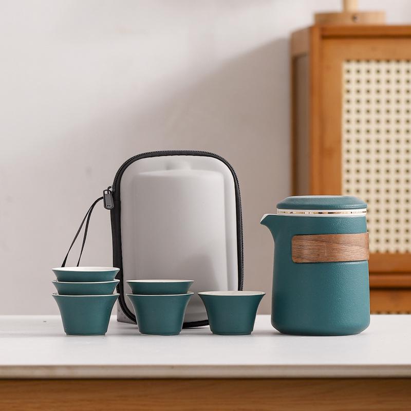 Compact Ceramic Travel Tea Set: 1 Teapot + 6 Cups for Camping or Business Gifts