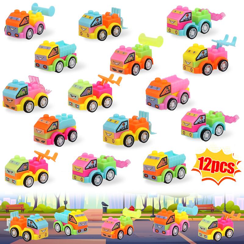 12/24Pcs DIY Puzzle Building Block Car Kids Birthday Party Favors Construction Vehicle Toys Goodie Pinata Fillers Christmas Gift