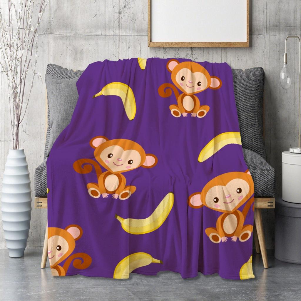 Cute Monkey Pattern digital-printed polyester Bedroom velvet flannel soft sofa cover blanket Fleece soft cover blankets for beds