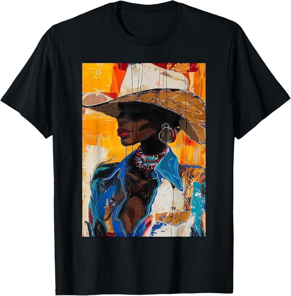 Black Cowgirl Painting Art Western Rodeo Melanin Black Woman Unisex T-Shirt Mens Womens Tees Top