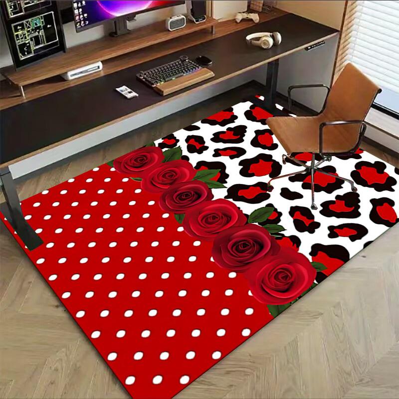 1 Stück Leopardenmuster Rosen Extra Groß Rutschfester Boden Teppich, Büro, Familie, Schlafzimmer Großer Bereichsteppich Innen Teppiche, Lebendige Farben