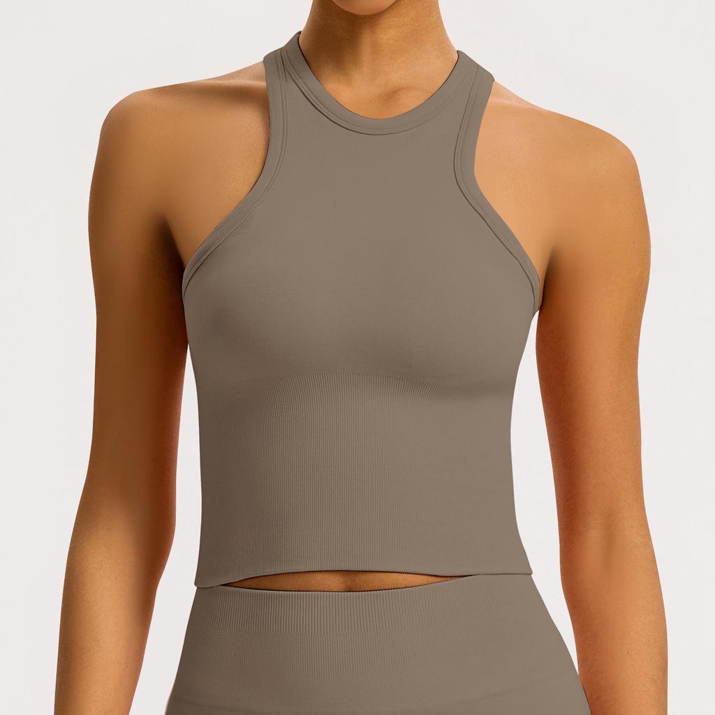 Women’s Seamless Racerback Yoga Tank Top – Belly Covering Fitness Sports Apparel
