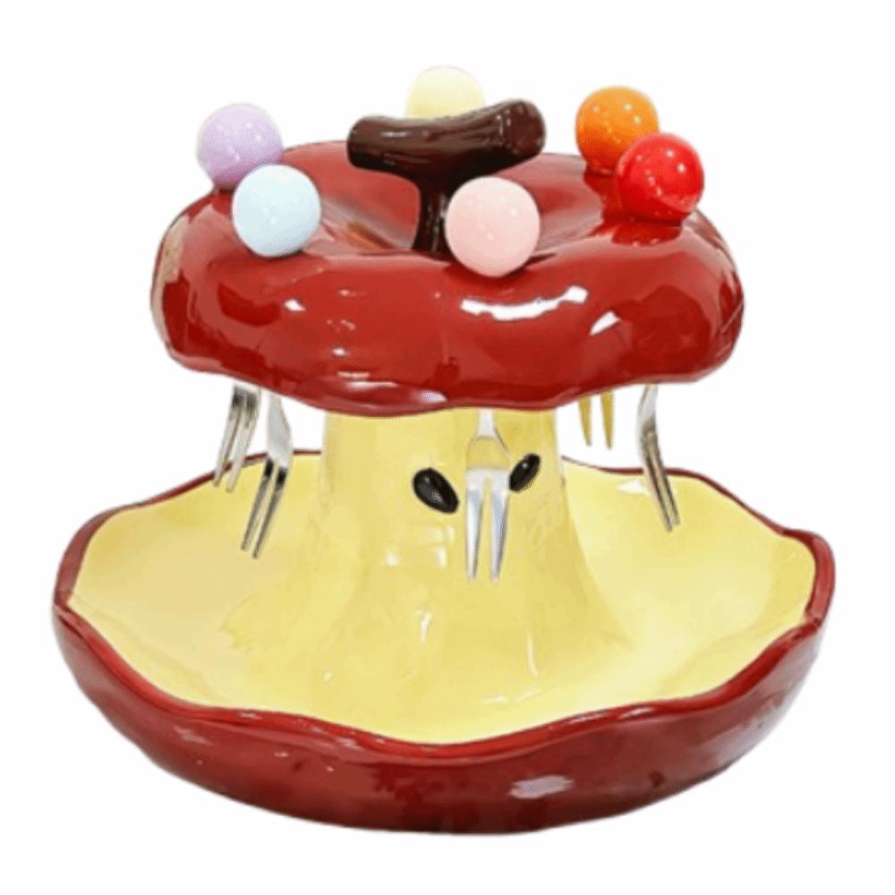 

Ceramic Holder Colorful Fruit Fork Plate Set Fruit Fork with Fruit Plate Set Kitchen Supplies красный