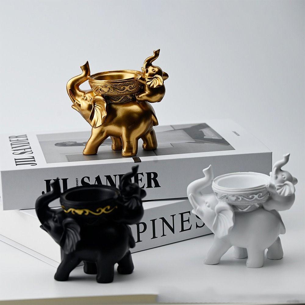 

Funny Elephant Candle Holder Handmade Tea Light Candle Stand For Home Living Room білий/золотий