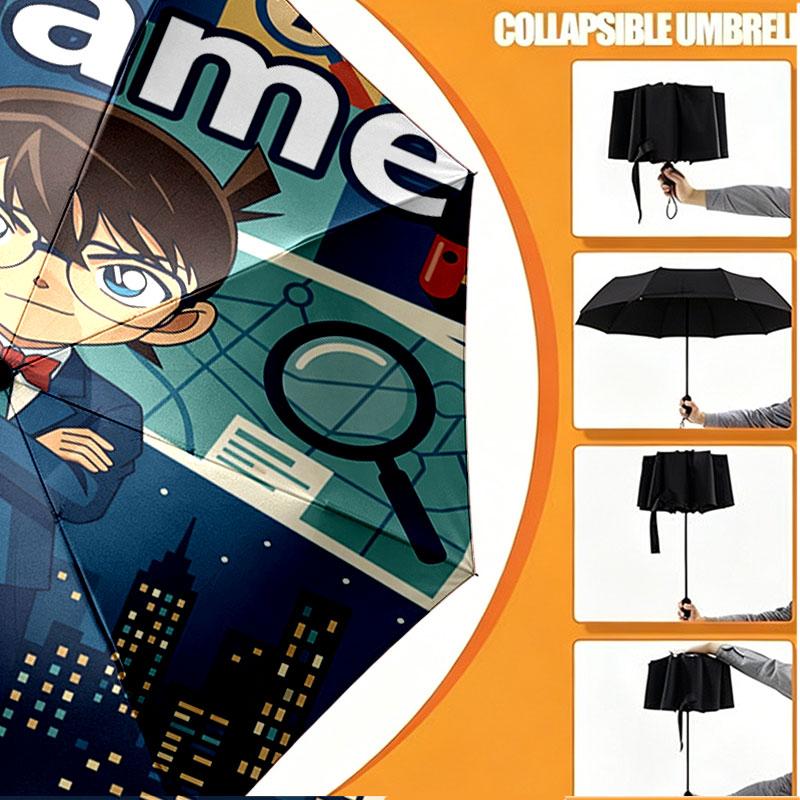Custom Name Personalized Detective Conan Print Umbrella, Auto Open Close, 8‑Rib Sturdy Frame, Commute Camping Hiking Use, Birthday Gift