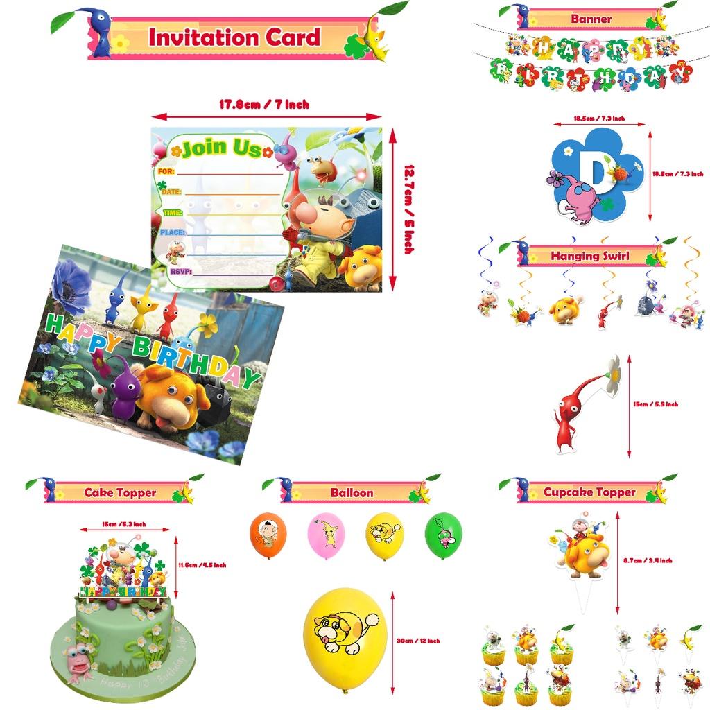 Pikmin-4 Geburtstagsparty-Dekorationsset: Papiergirlande, Luftballons, Tortenaufsatz, Cupcake-Aufsatz und mehr!
