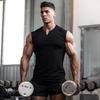 Pánské jednobarevné tílko s výstřihem do V na léto pro fitness a běh - bavlněné tričko bez rukávů