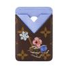 Magnet Color-Blocked Leather Trim Playful Brand Mascot Image Coated Canvas Card Holder Women Card Holder Brown Blue M26475