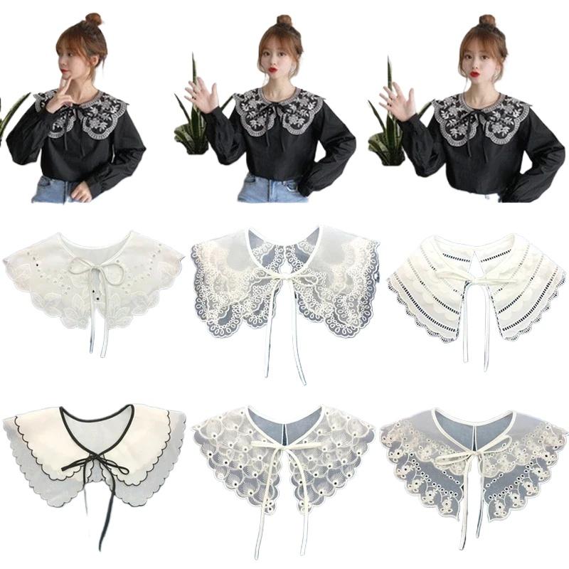 Damen Falscher Kragen Hals Abnehmbarer Falscher Kragen Kleidung Puppenkragen Pullover Schleife Bluse Spitze Pullover