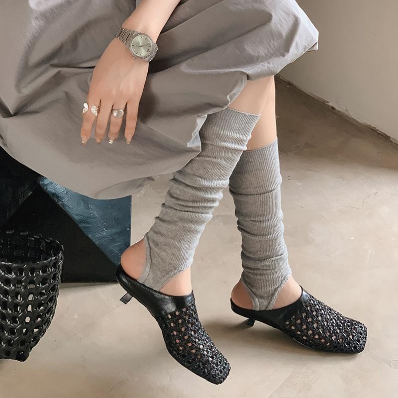 Fashion 2025 Women Slippers Square Toe Med Heel Women Shoes Roman Black Women Sandals Gladiator Handmade Ladies Modern Slippers