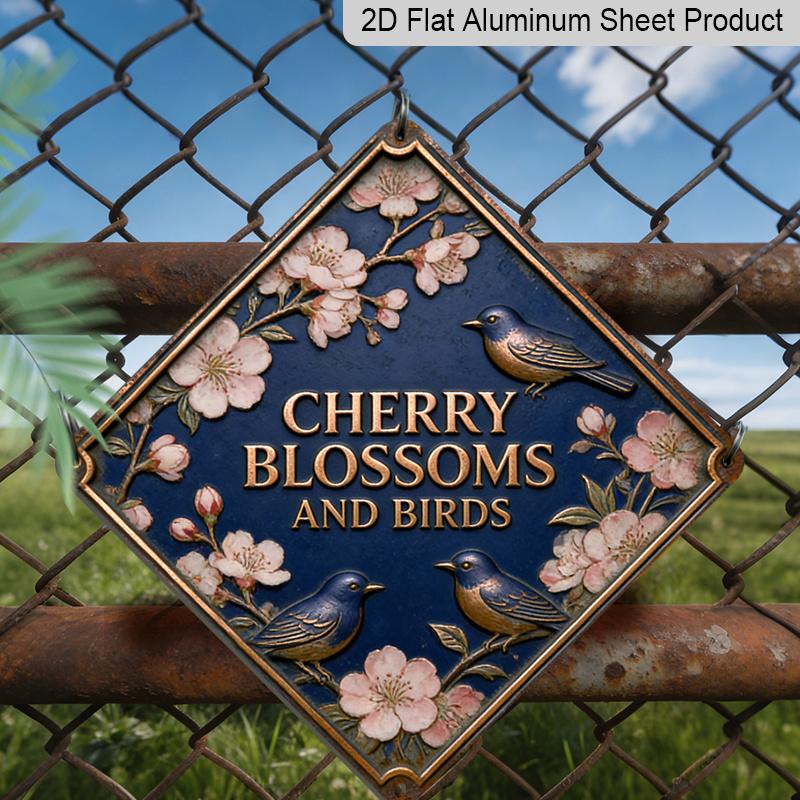 

2D Flat, 1pc Cherry Blossom & Bird Wall - Vintage Aluminum Sign Suitable for Office Decor, Aluminum Plaque with Flowers, Gift for Oriental Floral 20*20cm