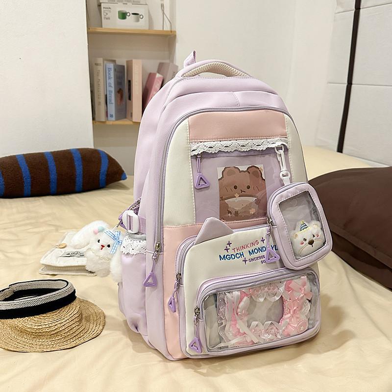 

Nylon School Backpack With Large Capacity And Stylish Design For Daily Use Purple Bear