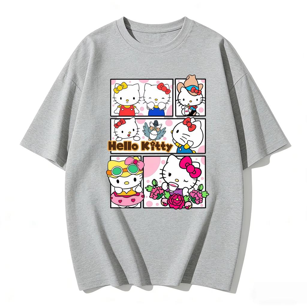 2026 New Summer Cute HelloKitty TShirts Soft Cotton Short Sleeve Tees for Parents Kids Breathable Casual Daily Outfit Tops