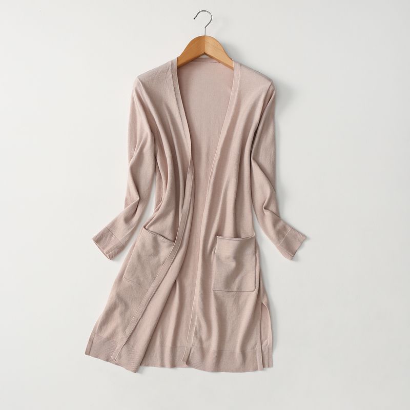Export Export Women's Shawl Double Pocket Knitting Cardigan French Lazy Style Mid Length Long Length Drape No Pilling