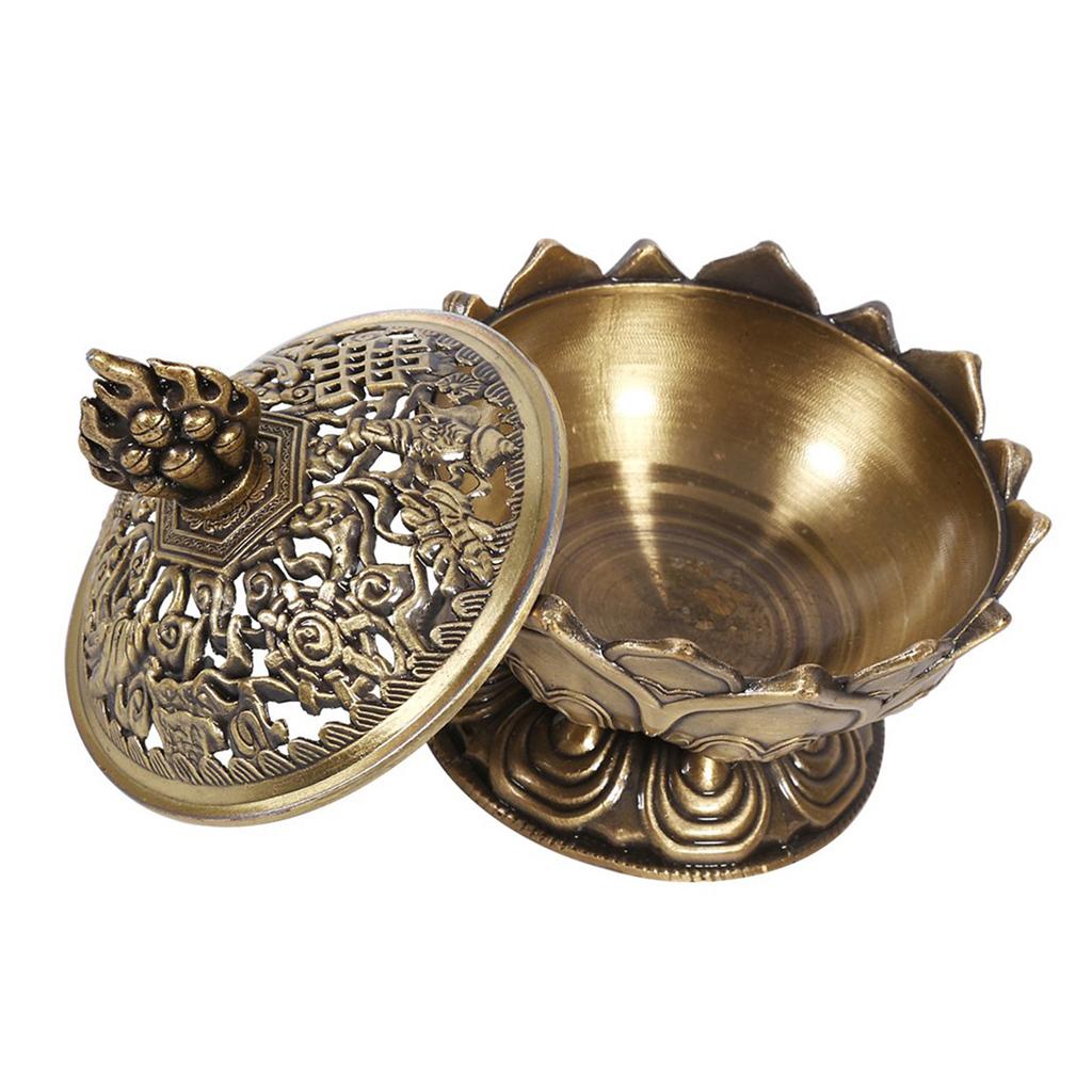 Vintage Incense Burner Zinc Alloy Lotus Flower Shaped Incense Burner Stick Cone Holder for Home Living Room Decoration