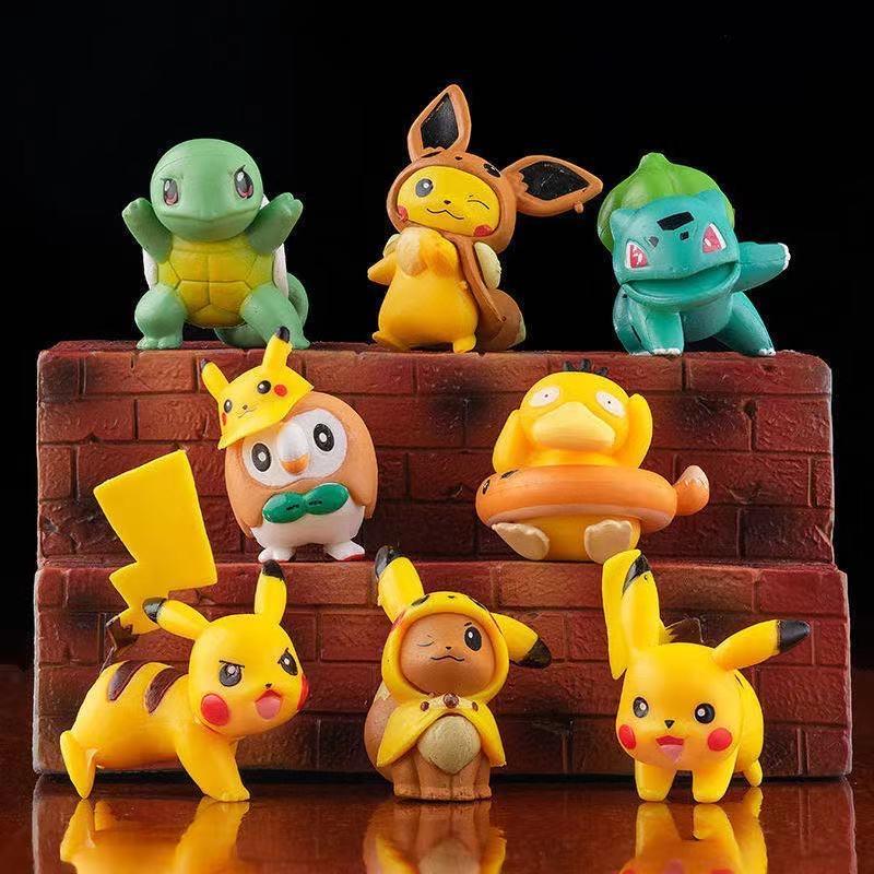 

8PCS Pokemon Mini Figures Playthings Pikachu Psyduck Squirtle Bulbasaur Miniature Cake Succulents Ornaments Figure Props NO box