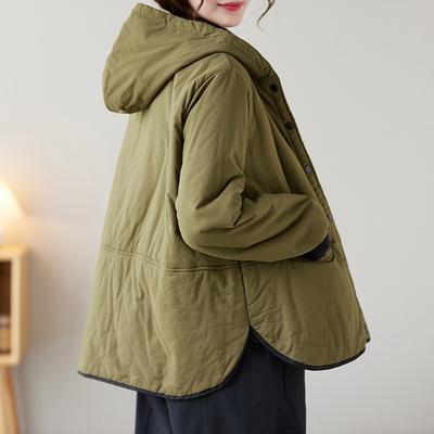 Femme Hiver Coréen À Capuche Vintage Décontracté Parkas Couleur Unie Simple Boutonnage Manches Longues Parkas Décontractés