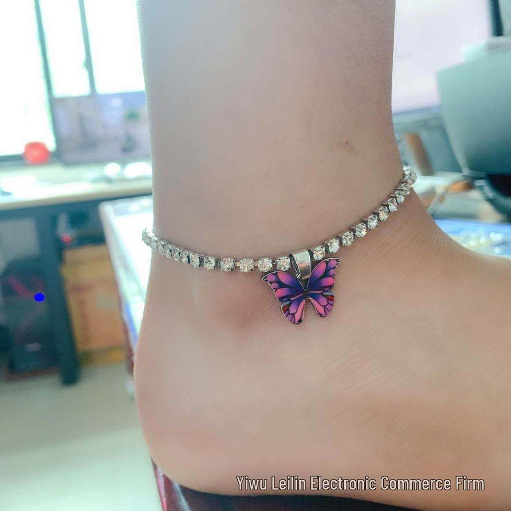 Women's Rhinestone Butterfly Pendant Anklet - Trendy Sparkling Foot Jewelry