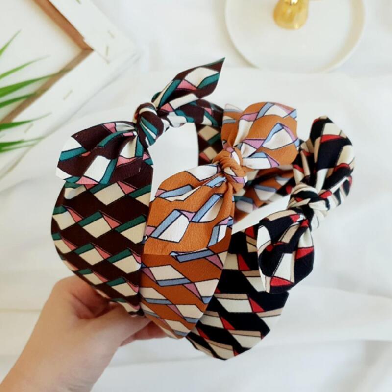 Women s Summer Multicolor Square Ribbon Hairband A29699_Mustard