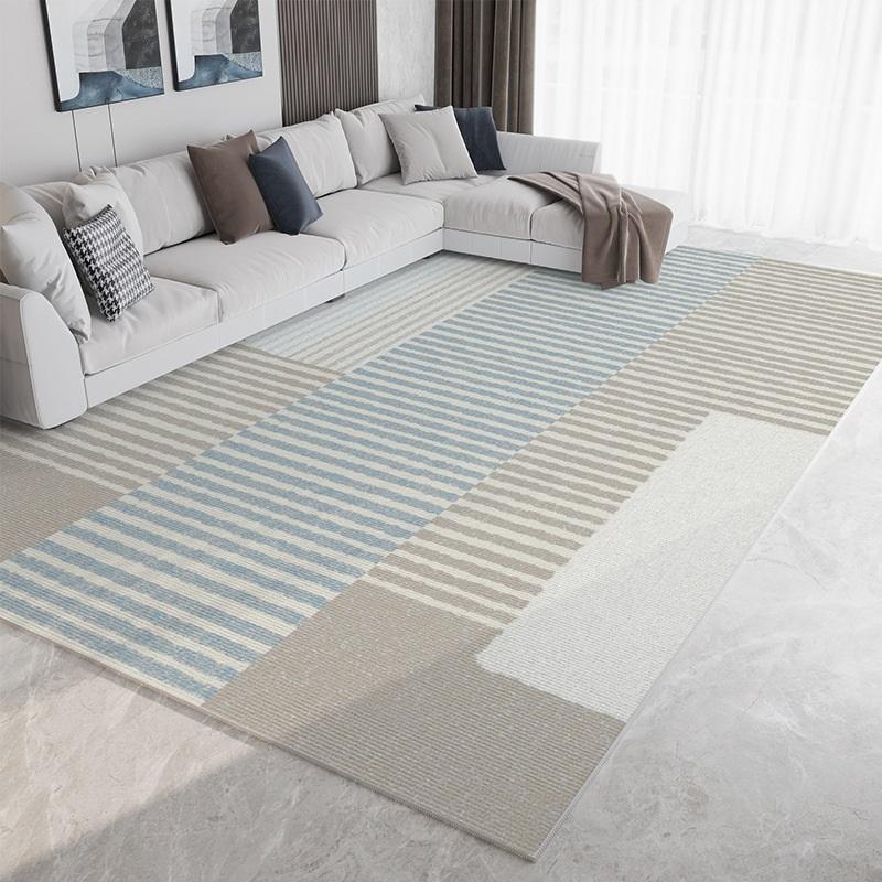 Moderner minimalistischer geometrischer Teppich in neutralen Tönen für Wohnzimmer oder Schlafzimmer