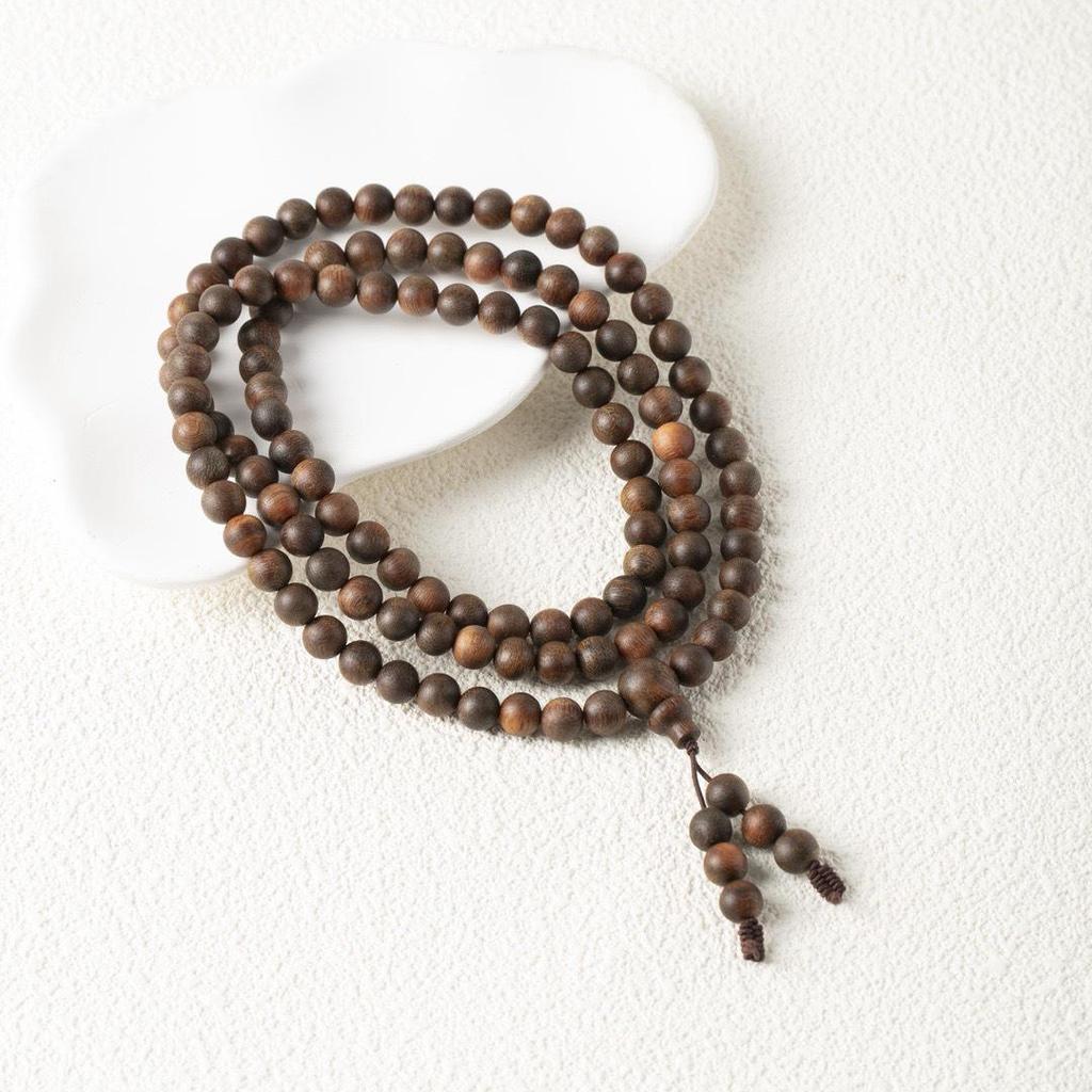 Natural Kynam Agarwood 108-Bead Multi-Strand Prayer Bracelet for Women and Men