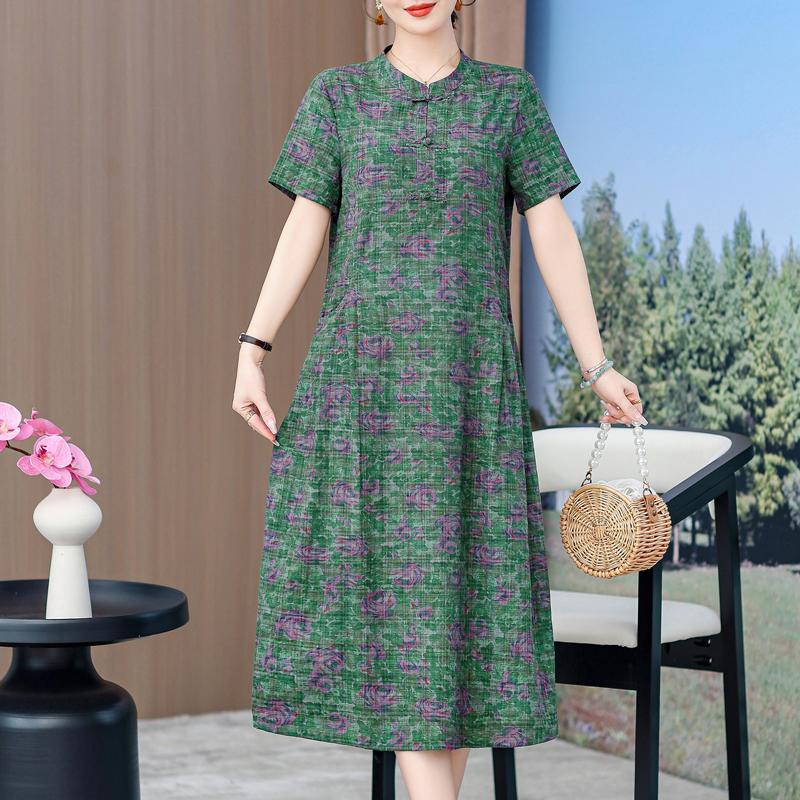 Elegant Summer Dress Woman Plus Size Casual Vintage Print Long Dresses  Middle-aged Women's Clothing  buy the best products in the Ayzeze online  store