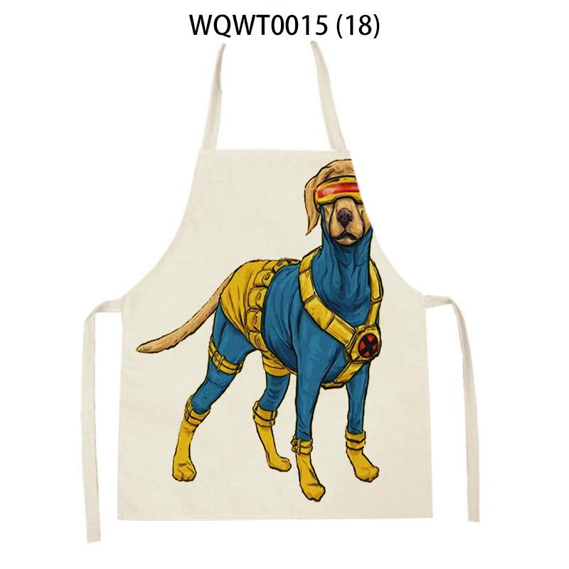 Adult Kids Kitchen Apron Funny Cartoon Dog Printed Sleeveless Linen Baking Aprons for Men Women Home Cleaning Tools Delantal