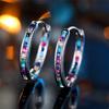 Cute Female Rainbow Zircon Stone Round Hoop Earrings  Silver Color Wedding Jewelry For Women