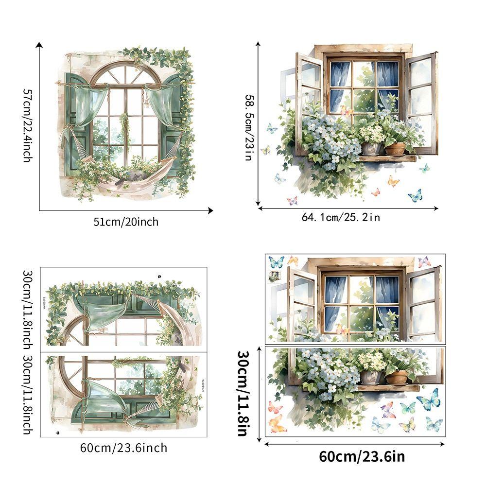 Multicolor Wall Sticker PVC Background Ornament Window View Flowal Stickers Watercolor Self-Adhesive Wallpaper Kids Room