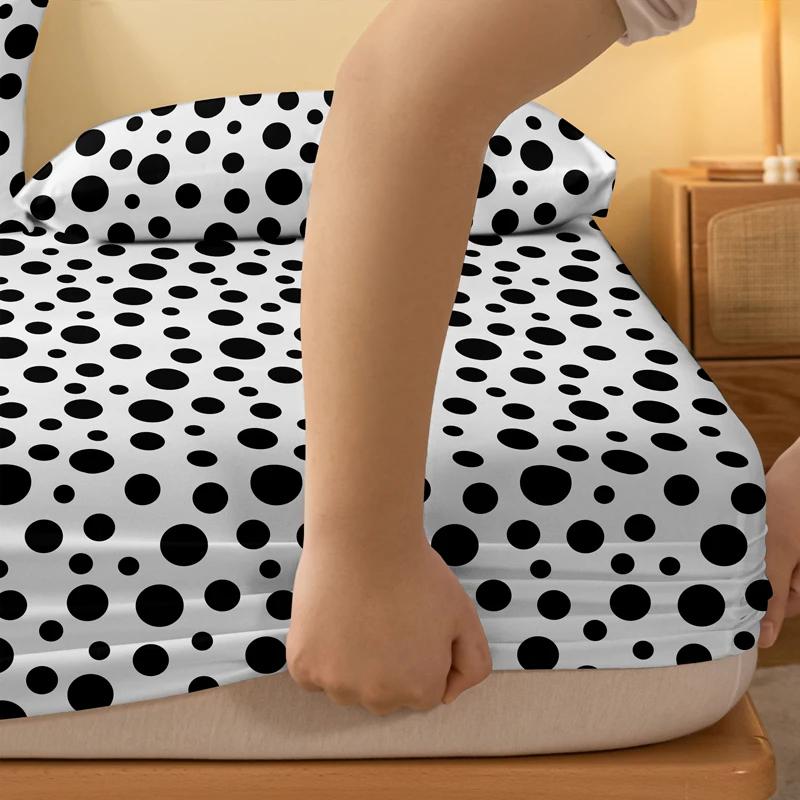 Piece 1 Of White Background Black Round Pattern Matte Bedsheet, Bedroom Printed Bedspread, Bedding Excluding Pillowcases