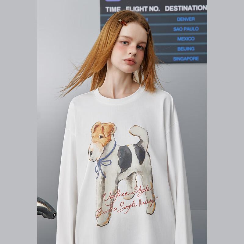 UNIFREE Loose-Fit Puppy Print Long-Sleeve T-Shirt L