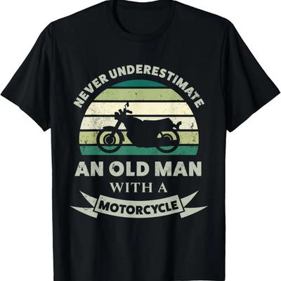 Mens Old Man with a Motorcycle Funny Dad Gift T-Shirt
