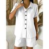 Set Casual con Camicia a Maniche Corte con Bottoni e Pantaloncini per Donna