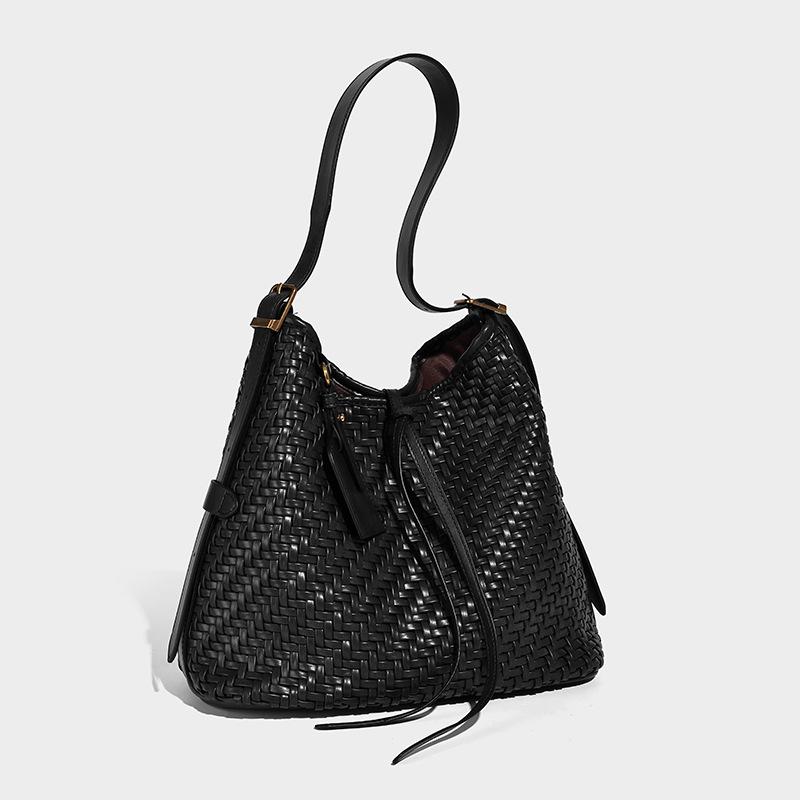 High-end Vintage Woven Bucket Bag for Women 2025 Autumn Winter New Fashion Large Capacity Casual Shoulder Bag for Women