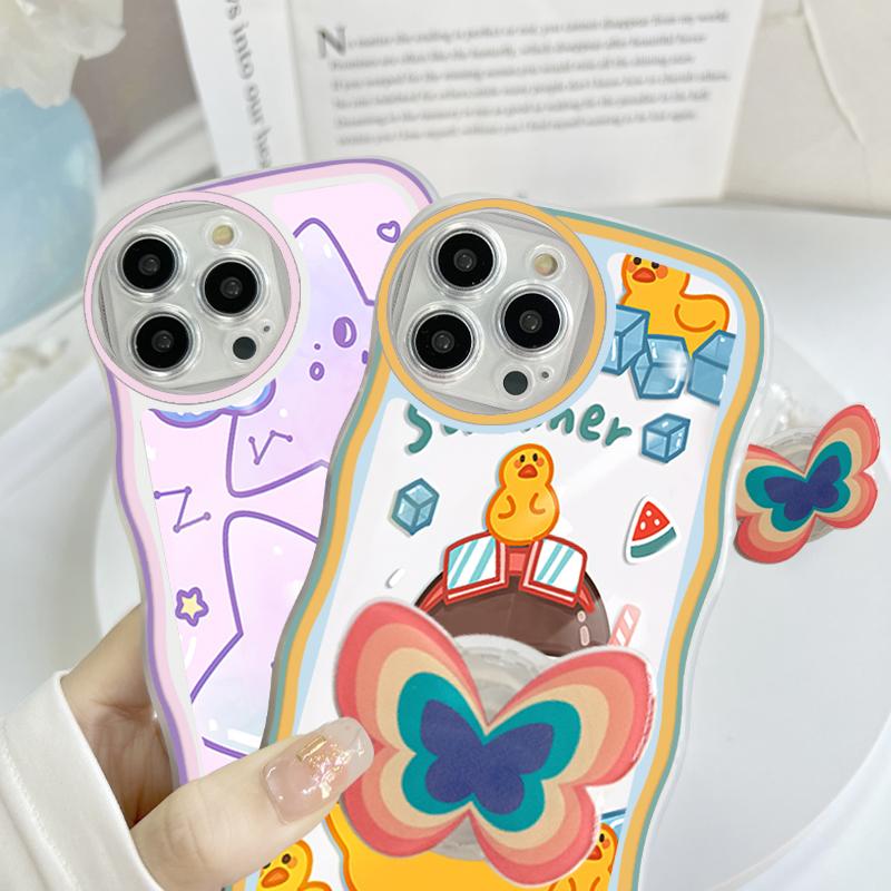 Butterfly Holder Phone Case for Samsung Galaxy S23 Ultra 5G S22 S21 S20 FE S10 M23 A11 A72 A32 A03 A33 A03S J7 Prime J6 Wave Edge Protective Cover