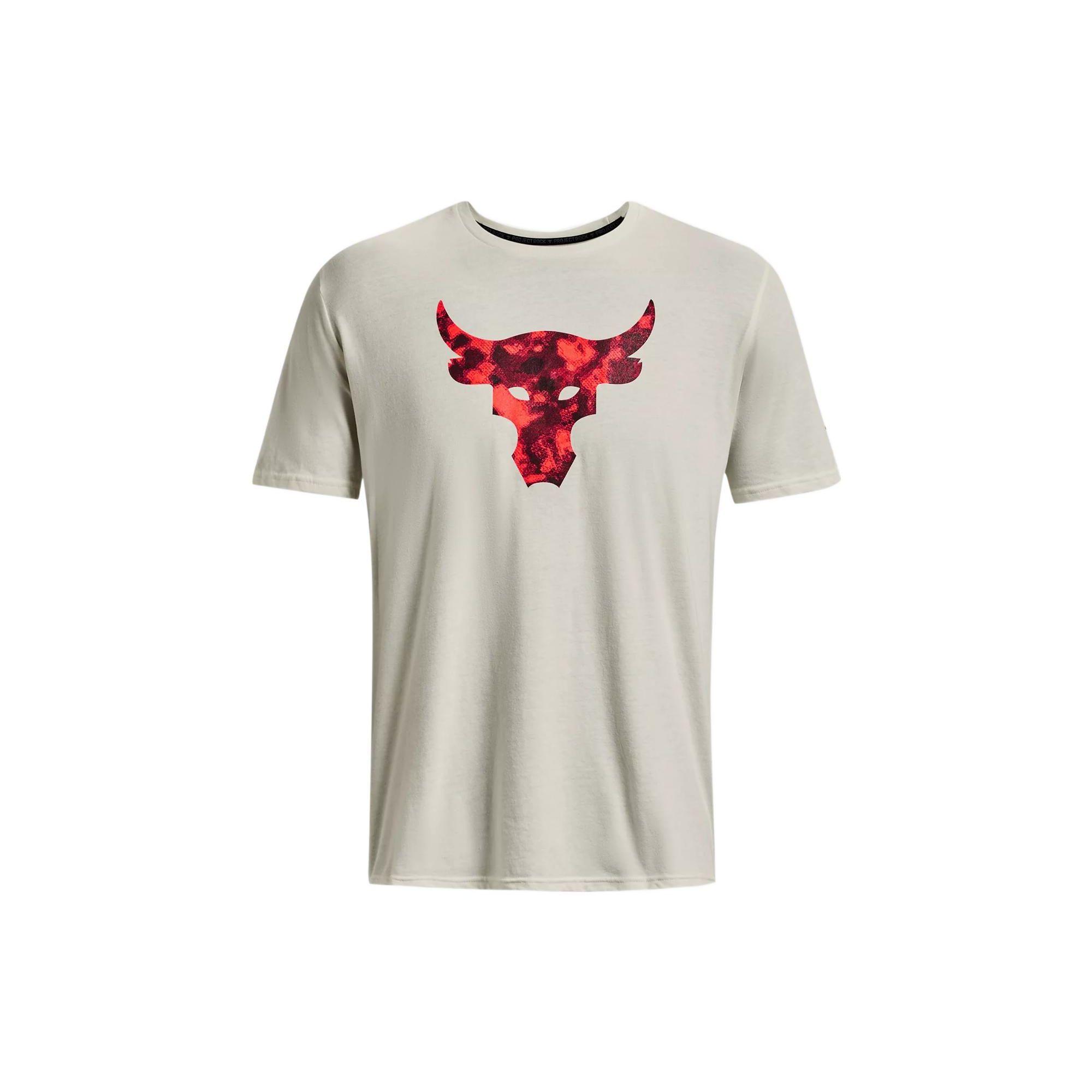 Under Armour Project Rock Brahma Bull Vintage Print Crew Neck T-Shirt Men Ivory-White 1361733-130 XL