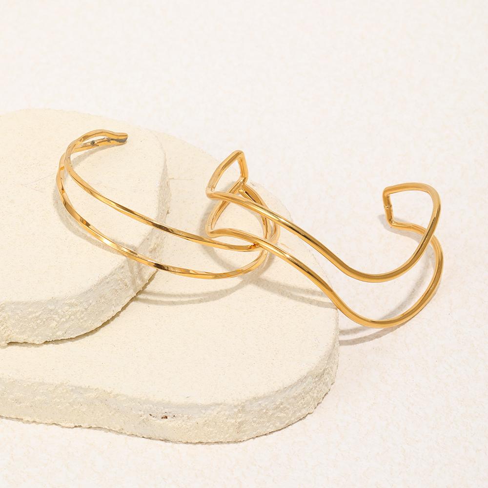 MamacitaSlay 316L Stainless Steel Wave Shaped Cuff Bracelet 18K Gold Plated Waterproof Wrist Jewelry Women's Creative Bracelet