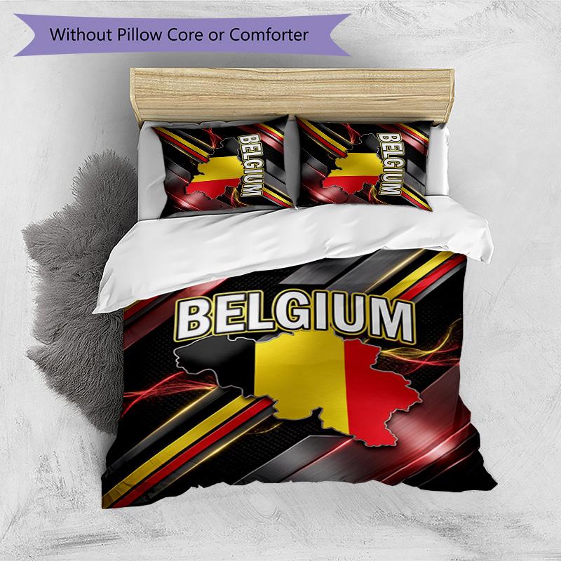 Belgium Football Printed Bedding 3 Piece Set Cozy Breathable Bed Cover Set As Housewarming Holiday Gift