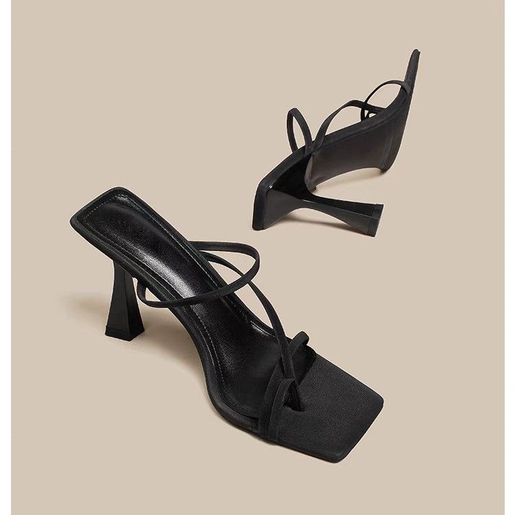 Pinched Narrow-band Sandals, Open-toed Ankle Buckle, Square-toe High Heels