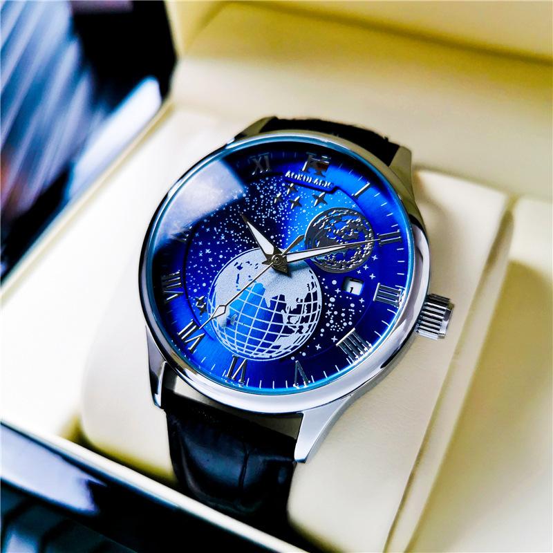 Men's Hollow Bottom Fully Automatic Mechanical Watch Stainless Steel Butterfly Buckle Trendy Men's Watch