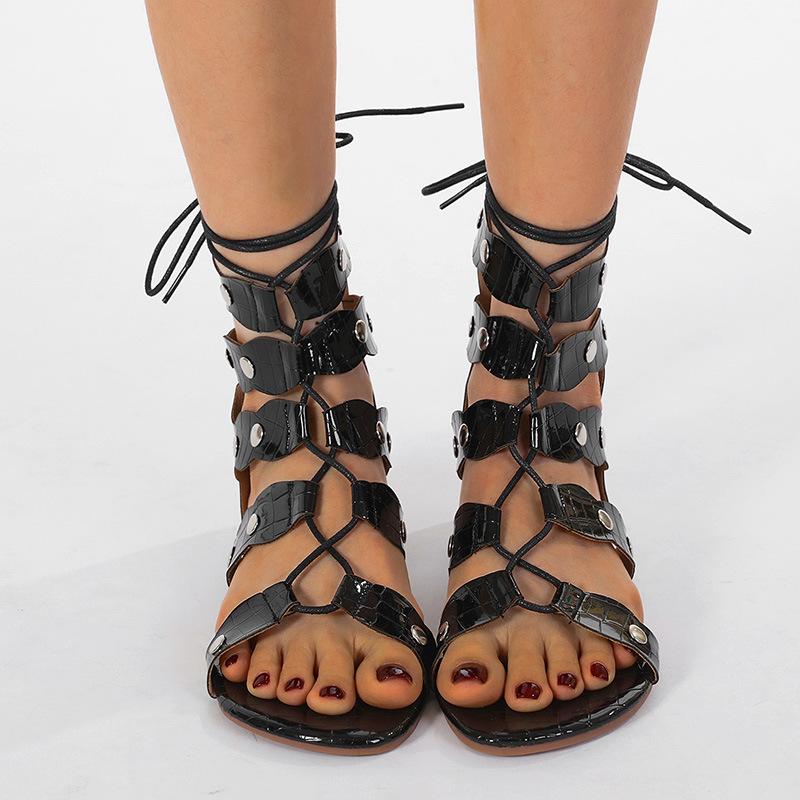 Women's Shoes Luxury Style Flat Roman Shoes Cross Strap Back Zipper Sandals Women