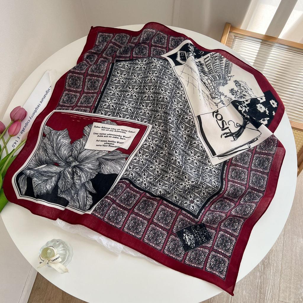 [Collection] Velvet Silk Scarves Women'S Versatile High-End Square Scarves Neck Scarves Spring And Autumn Retro